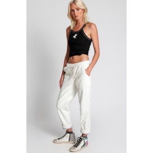 One Teaspoon Leather Shabbies Relaxed Pants White